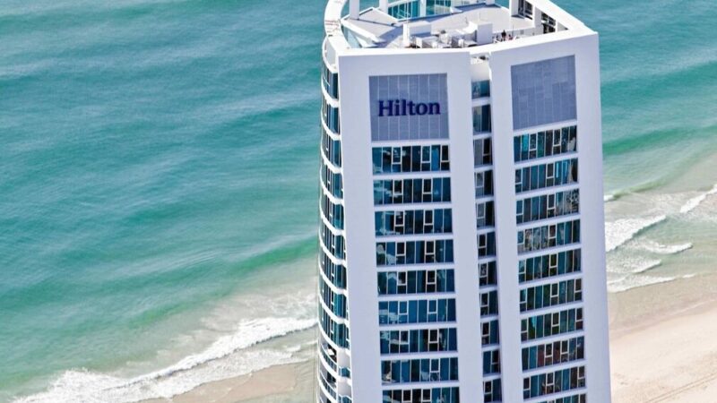 Hilton tower 1 ocean waves in background